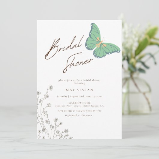 ビッグエレガントバタフライ&ワイルドフラワーブライダルシャワー 招待状 (スタンド正面)