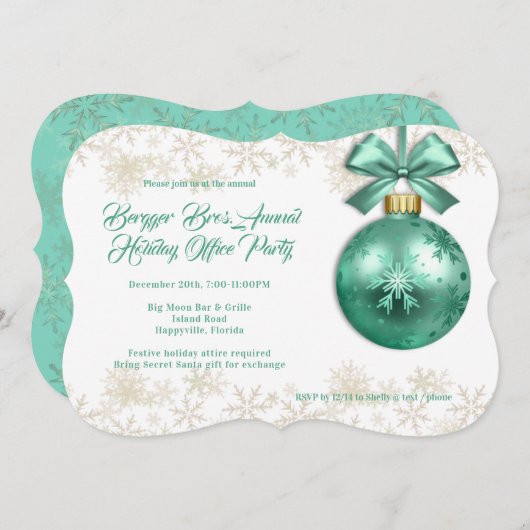ビッグオーナメントグリーンクリスマスホリデーオフィスパーティー 招待状 (正面/裏面)
