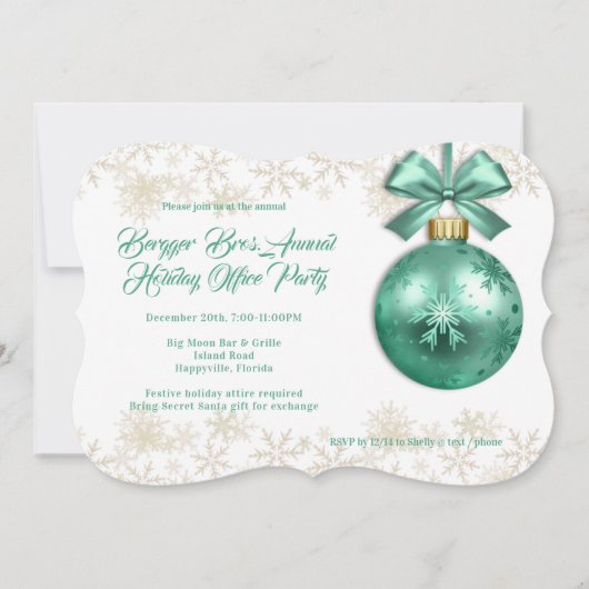 ビッグオーナメントグリーンクリスマスホリデーオフィスパーティー 招待状 (正面)