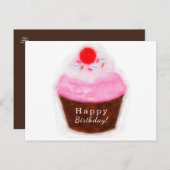 ビッグカップケーキ&さくらんぼウォーターカラーハッピーバースデー ポストカード (正面/裏面)