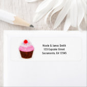 ビッグカップケーキ&さくらんぼウォーターカラーパーティの招待状 ラベル (インサイチュ)