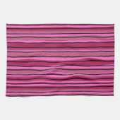 ビッグカラーポップ・アートのホットピンクとブラックストライプカラー キッチンタオル (横)