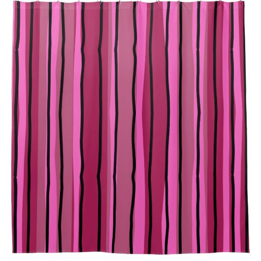 ビッグカラーポップ・アートのホットピンクとブラックストライプカラー シャワーカーテン (正面)