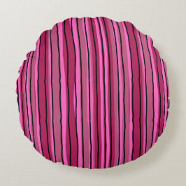 ビッグカラーポップ・アートのホットピンクとブラックストライプカラー ラウンドクッション