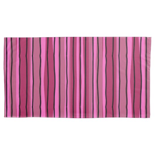 ビッグカラーポップ・アートのホットピンクとブラックストライプカラー 枕カバー (正面左)