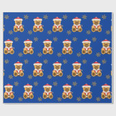 ビッグクリスマステディベア&金ゴールドグリッタースター ラッピングペーパー (フラット)