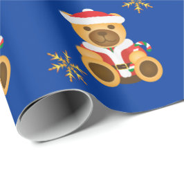 ビッグクリスマステディベア&金ゴールドグリッタースター ラッピングペーパー