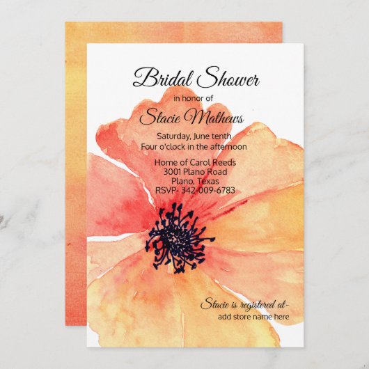 ビッグコーラルポピーブライダルシャワー 招待状 (正面/裏面)