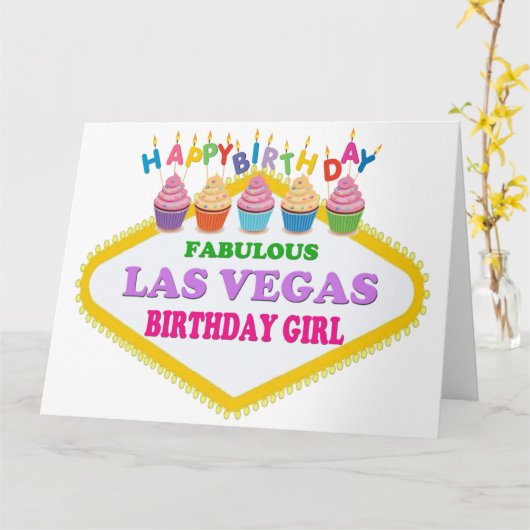 ビッグサイズハッピーバースデーラスベガスガールカード カード (黄色い花)