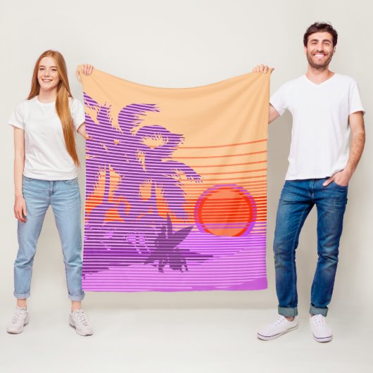 ビッグサンセットストライプハワイアンサーファーズバイオレット フリースブランケット (インサイチュ)