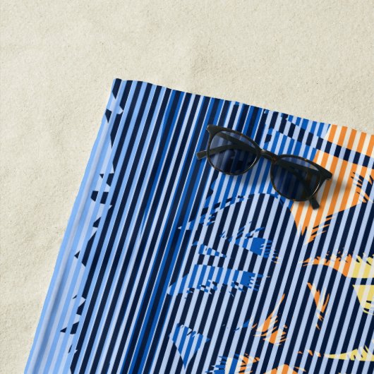 ビッグサンセットストライプハワイアンサーファーズブルー ビーチタオル (インサイチュ)