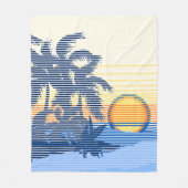 ビッグサンセットストライプハワイアンサーファーズブルー フリースブランケット (正面)