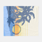 ビッグサンセットストライプハワイアンサーファーズブルー フリースブランケット (正面(横))