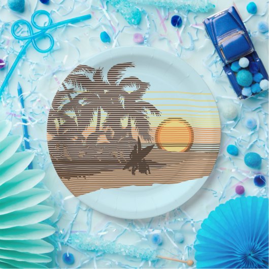 ビッグサンセットストライプハワイアンサーファー ペーパープレート (パーティー)