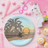 ビッグサンセットストライプハワイアンサーファー ペーパープレート (パーティー)