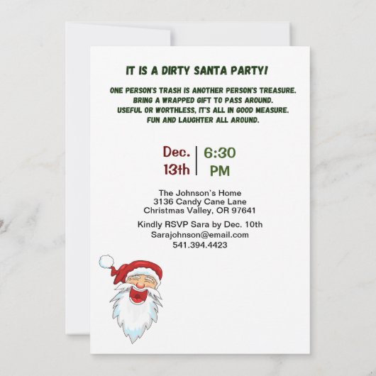 ビッグサンタ顔ダーティサンタギフト交換パーティー 招待状 (裏面)