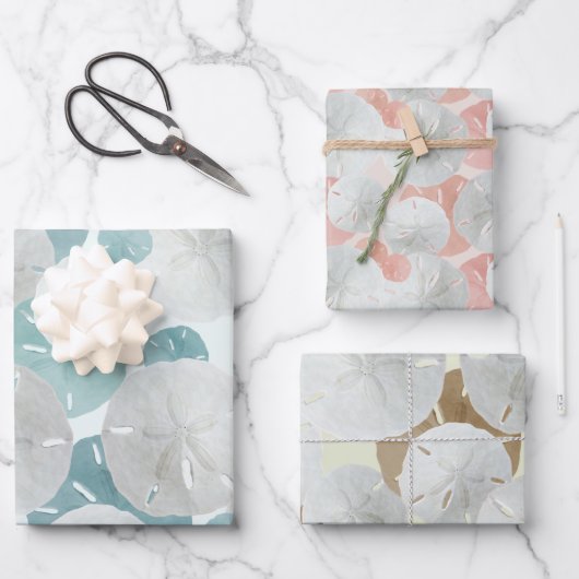 ビッグサンドドルズパターン（の模様が）あるフラットラッピング紙彼女 ラッピングペーパーシート (正面)