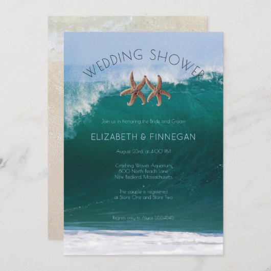 ビッグサーフスターフィッシュカップルウェディングシャワー招待状 招待状 (正面/裏面)