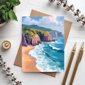ビッグサー、カリフォルニアの水彩画の海の絵カード