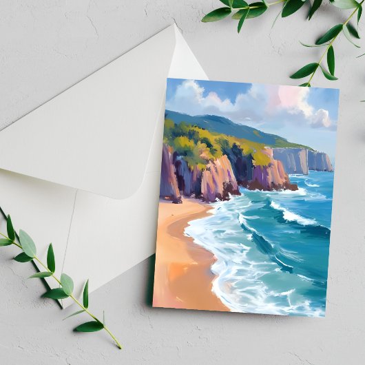 ビッグサー、カリフォルニアの水彩画の海の絵カード