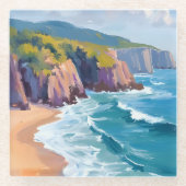ビッグサー、カリフォルニアの水彩画の海の絵画 ガラスコースター (正面)