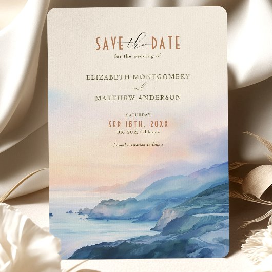 ビッグサー カリフォルニア サンセット 水彩 Save the Date 招待状