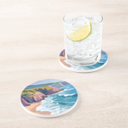 ビッグサー カリフォルニア 水彩画 海の絵 コースター (側面)