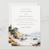 ビッグサー, カリフォルニア 水彩画 風景 ウェディング 招待状 (正面/裏面)