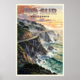 ビッグサー カリフォルニア 海岸 レトロ 旅行 ポスター