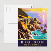 ビッグサー、Bixby Bridgeのサンセット、旅行 ポストカード (正面/裏面)