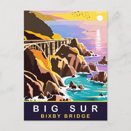 ビッグサー、Bixby Bridgeのサンセット、旅行 ポストカード (正面)