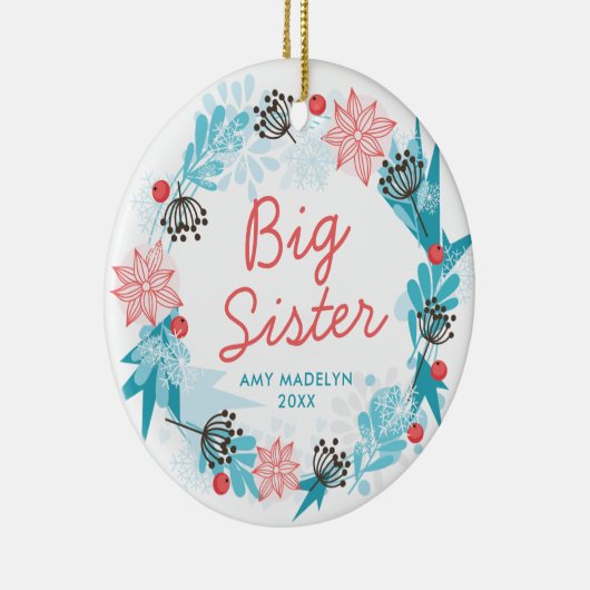 ビッグシスターネームパーソナライズされたウントリーホリデーリース セラミックオーナメント (右)