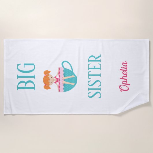 ビッグシスターパーソナライズされたティーカカスタムップ文字 ビーチタオル (正面)
