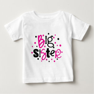 ビッグシスターピンクブラック水玉模様 ベビーTシャツ