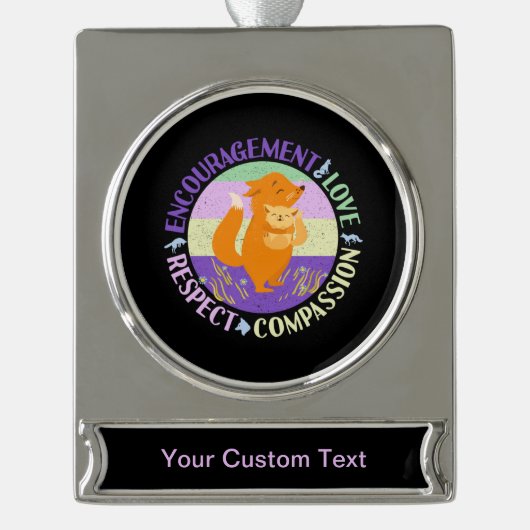 ビッグシスターラブ – 兄弟姉妹ボンディングキツネ シルバープレートバナーオーナメント (正面)