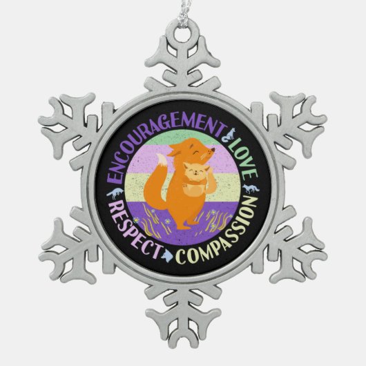 ビッグシスターラブ – 兄弟姉妹ボンディングキツネ スノーフレークピューターオーナメント (正面)