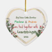 ビッグシスターリトルブラザーフォトフレームカスタム金ゴールド セラミックオーナメント (裏面)