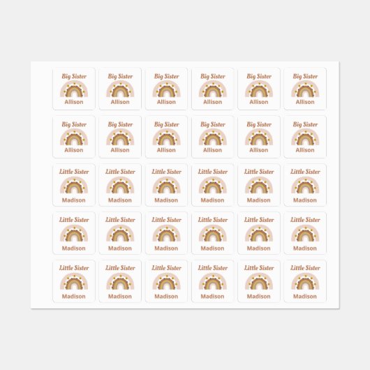 ビッグシスター妹ボホレインボーパーソナライズされた ラベル (シート)