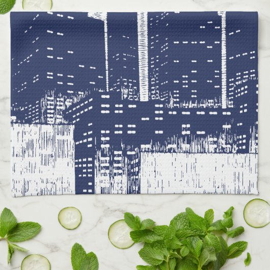 ビッグシティナイトライト街並みスカイライン キッチンタオル (折り畳み)