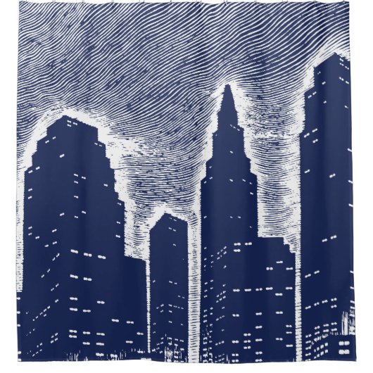 ビッグシティナイトライト街並みスカイライン シャワーカーテン (正面)