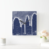 ビッグシティナイトライト街並みスカイライン スクエア壁時計 (ホーム)