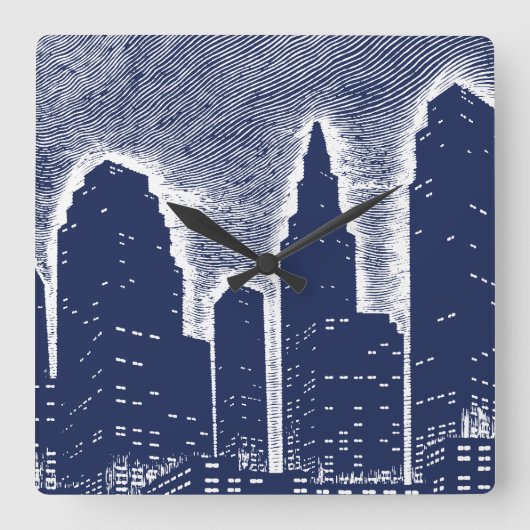 ビッグシティナイトライト街並みスカイライン スクエア壁時計 (正面)