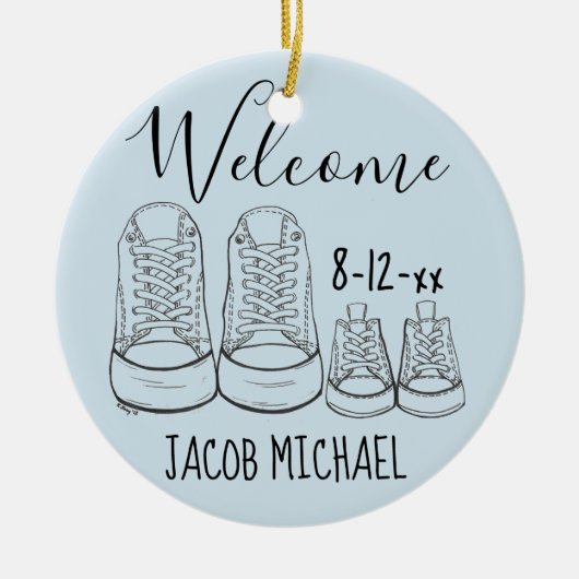 ビッグシューズベビーシューズシャワーバプテスマ《キリスト教》洗礼式や命名式 セラミックオーナメント (正面)