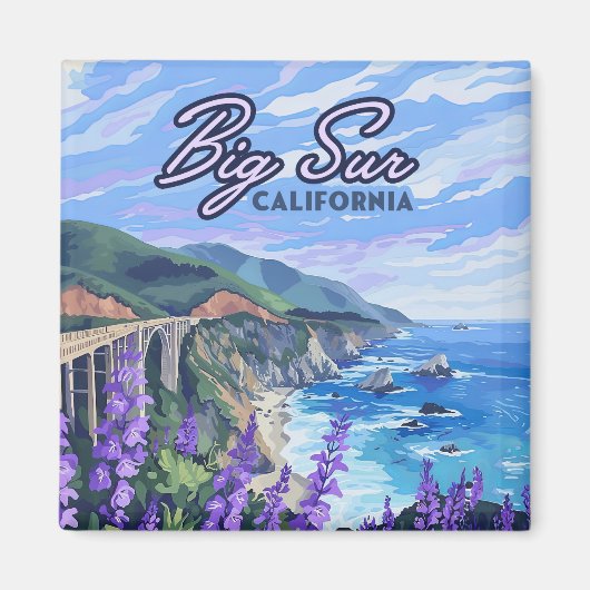 ビッグシュールカリフォルニアコーストラインレトロウエストコーストカード マグネット (正面)