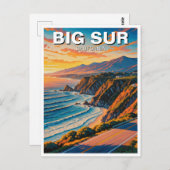ビッグシュールカリフォルニアセントラルコーストトラベルサンセット ポストカード (正面/裏面)