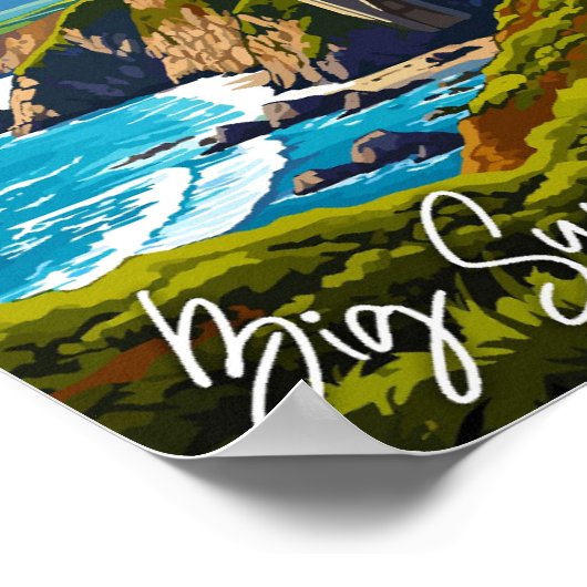 ビッグシュールカリフォルニアヴィンテージ旅行イラストレーション ポスター (角)