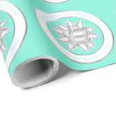 ビッグシルバーギフトボウオンティール(緑がかった色)ブルー ラッピングペーパー (ロールコーナー)