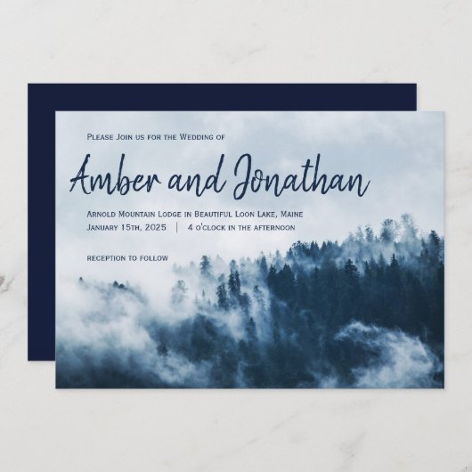 ビッグスクリプトウィンターマウンテンズ結婚式招待状 招待状 (正面/裏面)