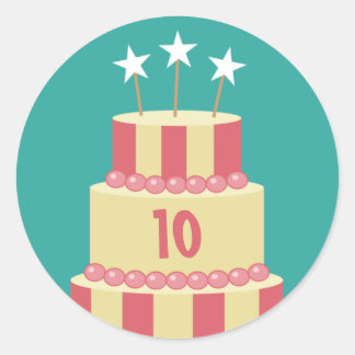 ビッグストライプのケーキ誕生日エージシール ラウンドシール