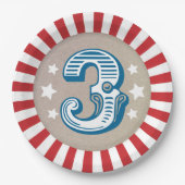 ビッグスリーサーカスビッグトップ第3誕生日プレート ペーパープレート (正面)